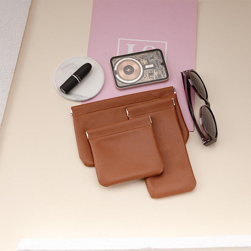 Однотонная сумка для хранения большой вместимости для кабелей, наушников и косметики с автоматическим закрытием и узором личи