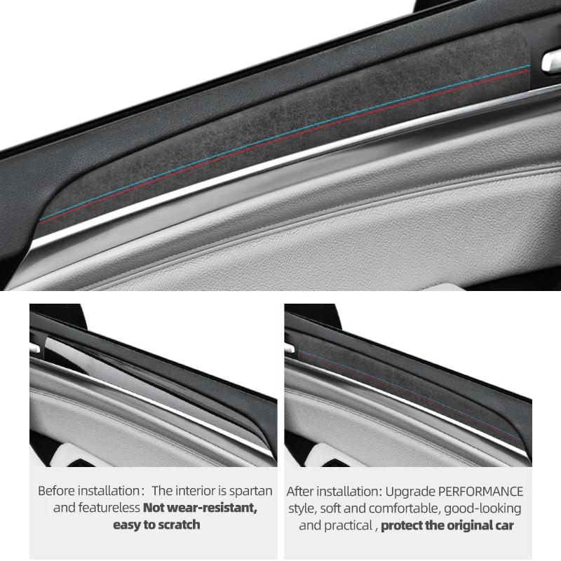 Для BMW X5 E70 X6 E71 автомобильная внутренняя отделка панели двери, наклейка для производительности, сделанная из альканртары, аксессуары для украшения интерьера