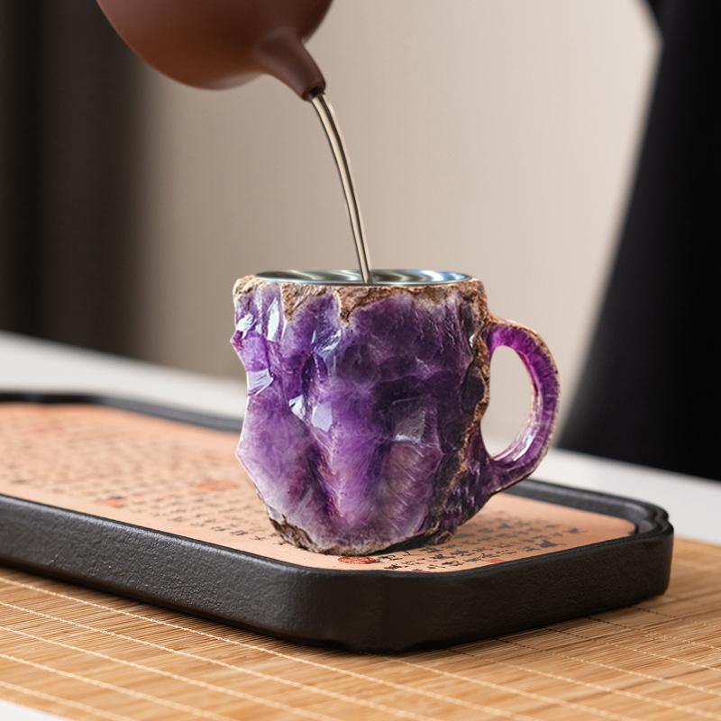 1PC Mineral Crystal Coffee Mug Ins Drinking Water Cups Juice Resin Household Drinking Water With Handle Mug