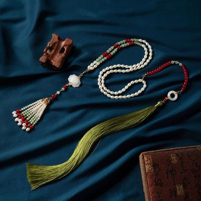 Hanfu Antique Court Длинные аксессуары с бахромой Ming-Ming-Ming-Min-Multiple Soft Yingluo Длинное ожерелье с облачной спиной в форме лотоса