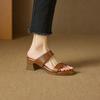 Krazing Pot Mules Cow Skin Thick Heels Peep Toe Street Wear Summer Size 42 Concise Style Elegant Women Sandals