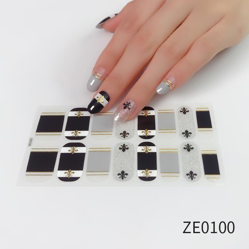 ZE European American Style Waterproof No-Cure Gel Nail Wraps, Full Cover Blend Color Block Spring Summer Nail Stickers, Nail Patch Films