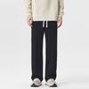 2026 Mens Casual Straight Leg Sweatpants 320g Black Loose Fit Vertical Stripes