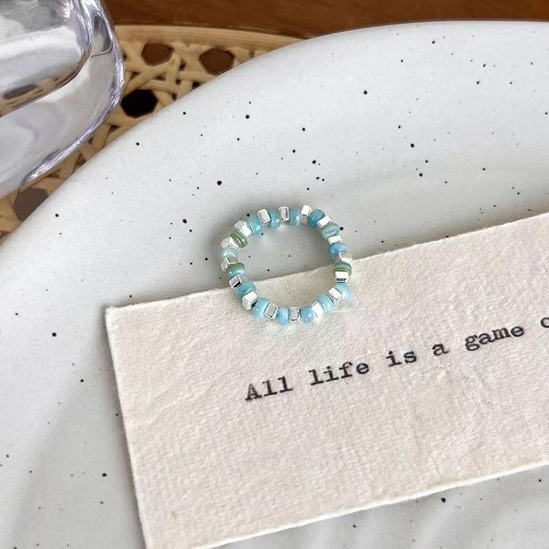 2025 Trendy High-End Colorful Beaded Silver Elastic Ring for Women