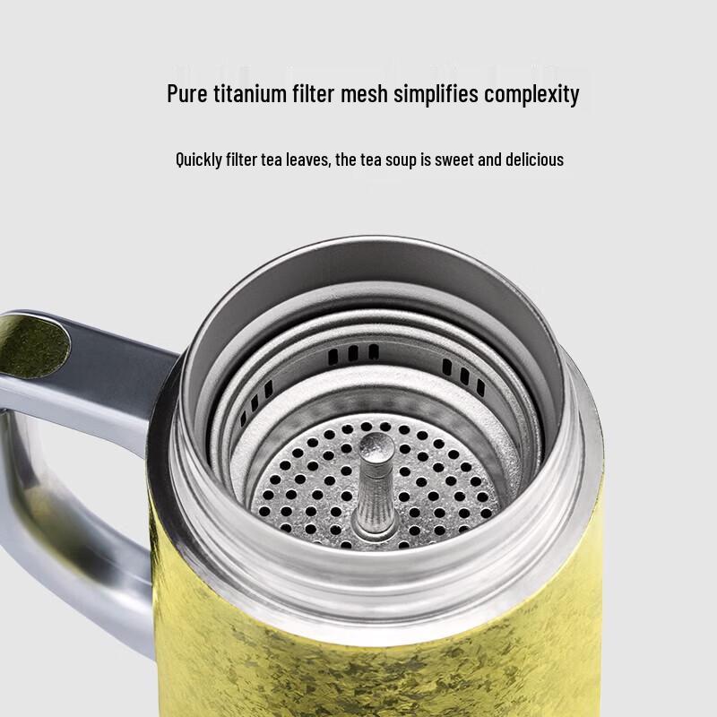 TAIC TBGB-T450 Pure Titanium Insulated Tea Mug with Handle and Filter, 450ml