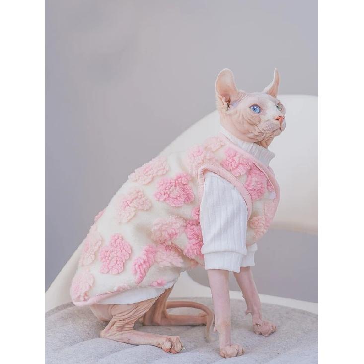 Warm Sweater Vest for Sphynx Cat Hairless Cat Clothes Sweet Pink Coat in Winter Coat Thicken Fleece Jacket for Kittens