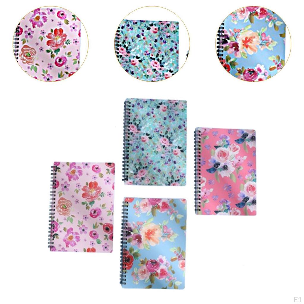 4Pcs Spiral Notebook A5 Thick Cute Aesthetic Beautiful Journal Flower Design Notepad for Memo