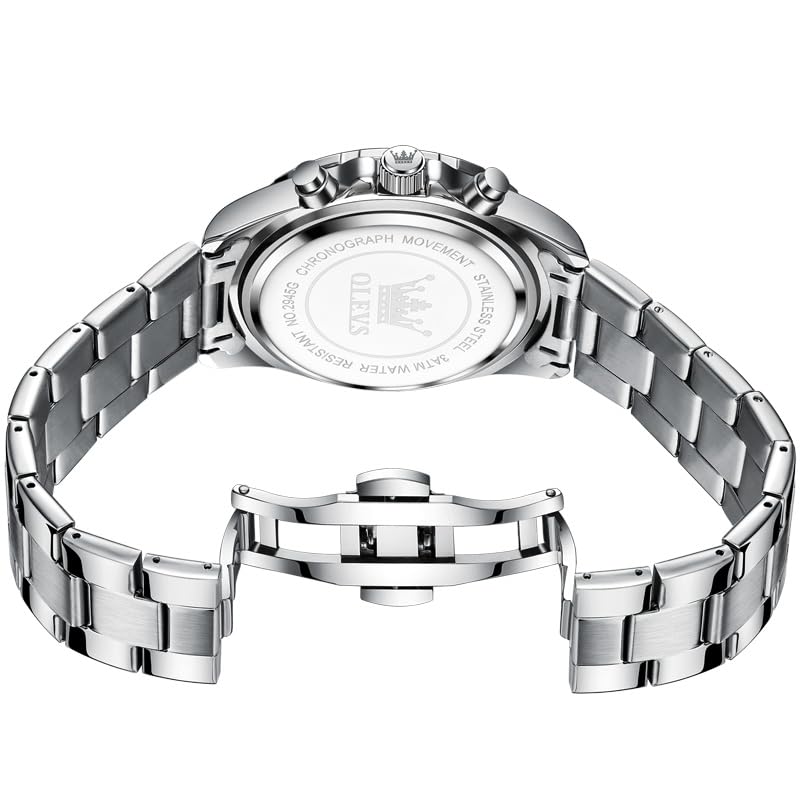 Кварцевые часы OLEVS Moon Watch для мужчин с металлическим черным ремешком, Популярные, Деловые, Студенческие, Фаза Луны, Хронограф, Мужские, Подарок, Люминесцентные, Водонепроницаемые, Дата, Ремешок,