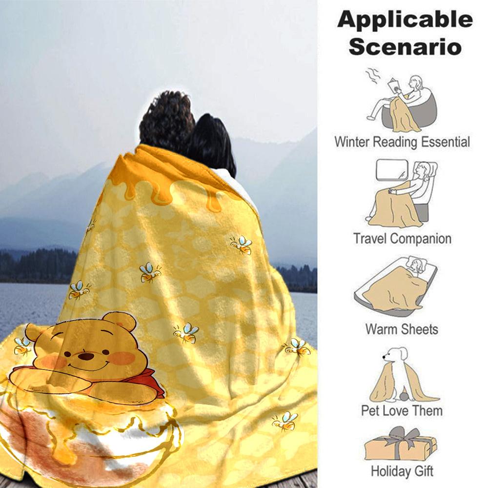 1pc Pooh Bear Honeycomb blanket Lightweight Flannel Throw for Sofa Bed Travel Camping Livingroom Office Couch Chair