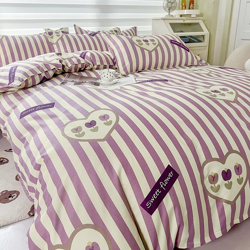 White Flower Stripes Duvet Cover Set with Bed Sheet Pillowcases Popular Reactive Print Bedding Sets Twin Full Queen King Size