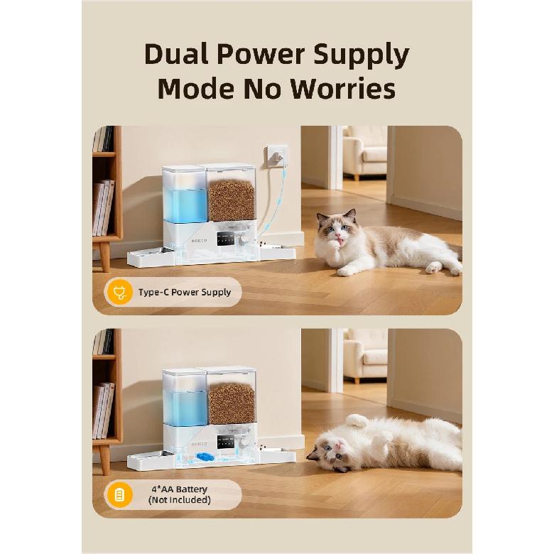 ROJECO 8.5L With Camera Automatic Pet Feeder Water Fountain Button Dog Food Dispenser Water Refill 2 in 1 Drinking Feeding