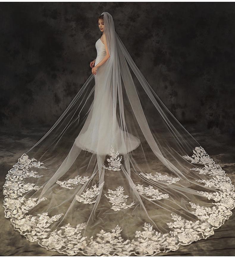 Европейская и американская свадебная фата из соборного кружева - стиль Мори.
