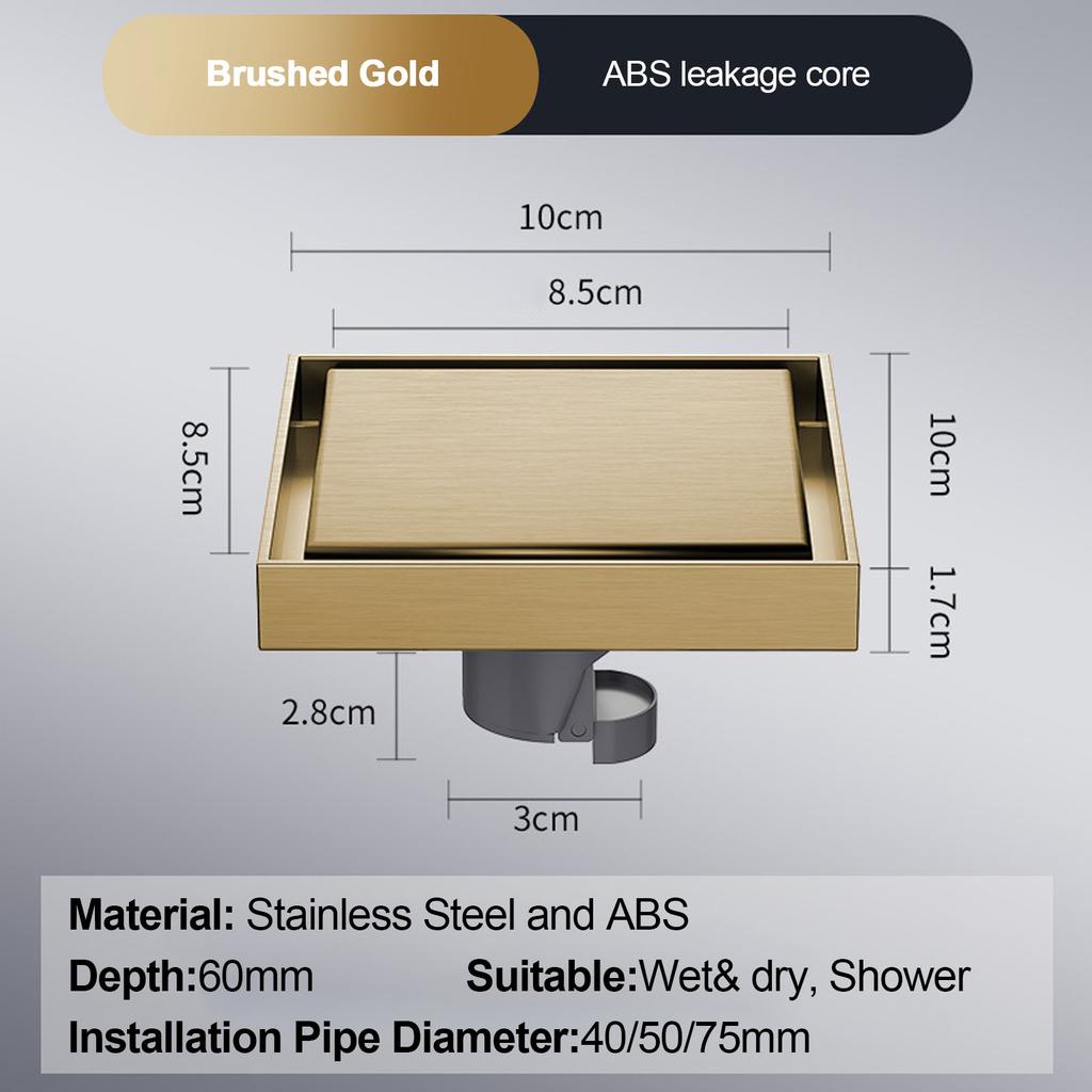 Сливной трап для пола 10*10 см, антизапаховый слив для ванной, дезодорирующий квадратный, сделай сам, черный, заглушка для фильтра для душа, труба из нержавеющей стали 304