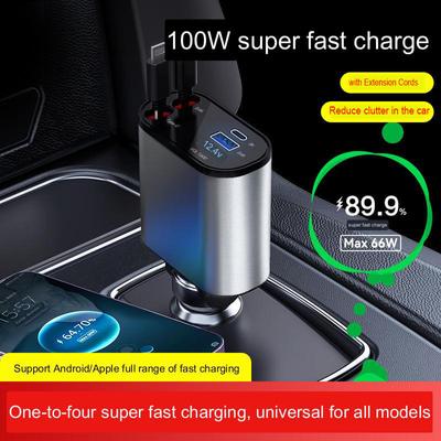 100 Вт 4 в 1 выдвижное автомобильное зарядное устройство USB Type C кабель для iPhone шнур для быстрой зарядки адаптер прикуривателя