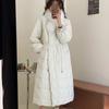 Белый утиный пуховый лисьий мех длинный пуховик на шнуровке с поясом женский 2024 зима новый пальто до колена прилив