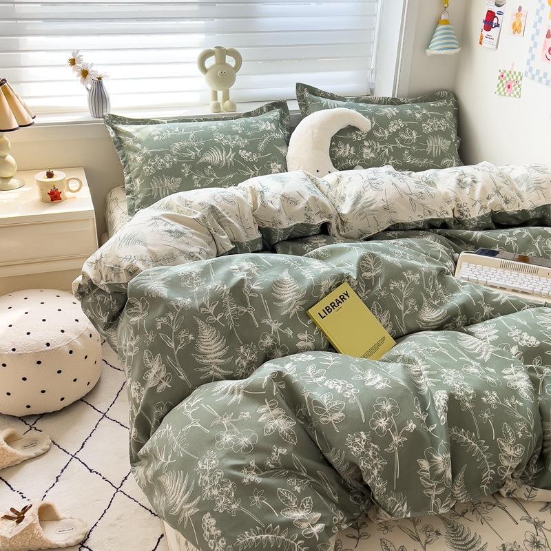 Набор из 4 предметов Класс А Материнский Младенческий класс Маленький Свежий Шлифованный Набор из 4 предметов Приятная к коже Простыня Стиранный хлопок Пододеяльник Общежитие Набор из 3 предметов