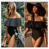 Off The Shoulder Solid Swimwear Women One Piece Swimsuit Female Bathing Suit Ruffle Monokini Swim Wear