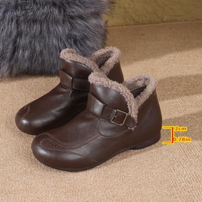 Женские короткие ботинки, новый стиль зима 2025, нескользящая мягкая подошва, хлопковая обувь, ретро туфли из кожи для мамы