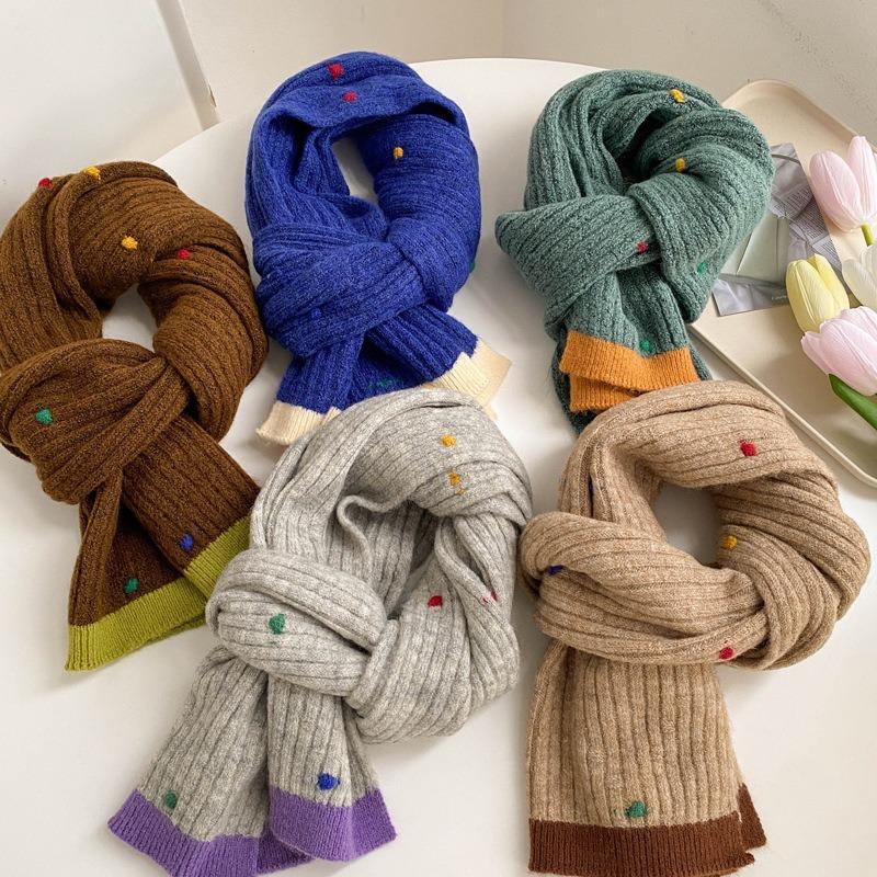 Wool Knitted Wool Scarf Winter Girls New High-end Versatile Scarf Neck Protection Beige
