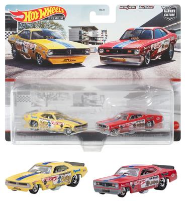 Hot Wheels Premium 2 Pack Plymouth Cuda Duster Funny Car, 2000-е годы и HFF29 '72 FC/Plymouth [3 шт.] Желтый/Красный