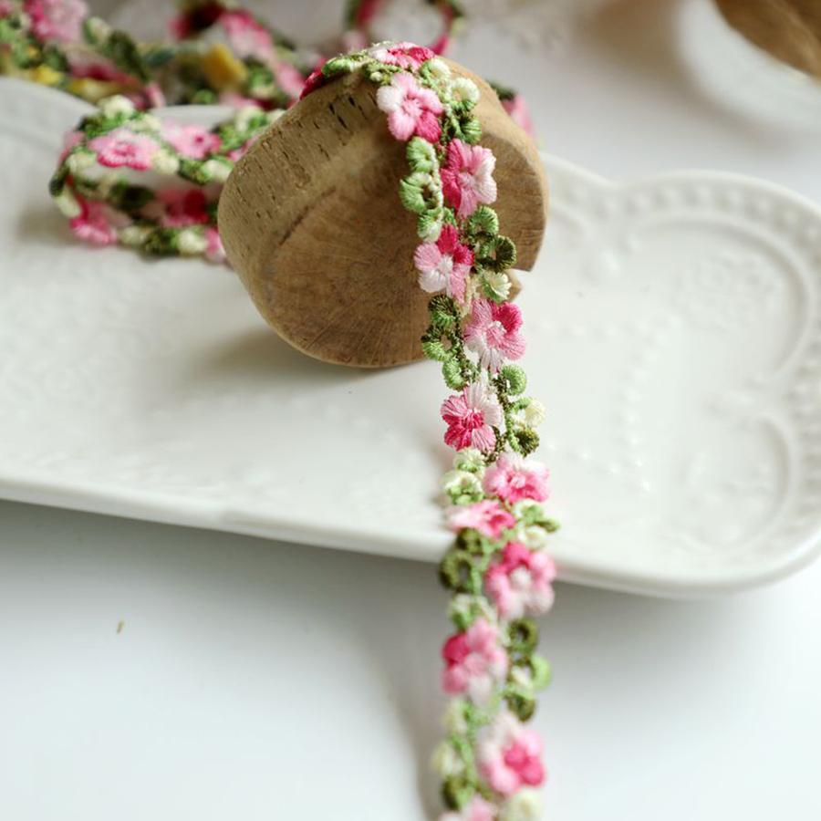 1Yard Pink Trim Crafts Flowers Embroidered Lace For Party Dress Decoration Collars Sewing