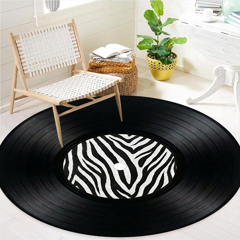 Record Texture Flag Magic Round Area Rug,Carpet Rug for Living Room Bedroom Sofa Playroom Decor,Non-slip Floor Mat