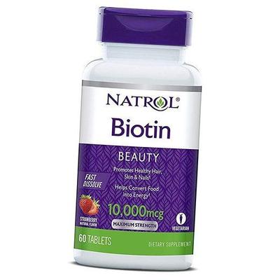 Биотин быстрорастворимый, Biotin Fast Dissolve 10000, 60таб Клубника (36358020)