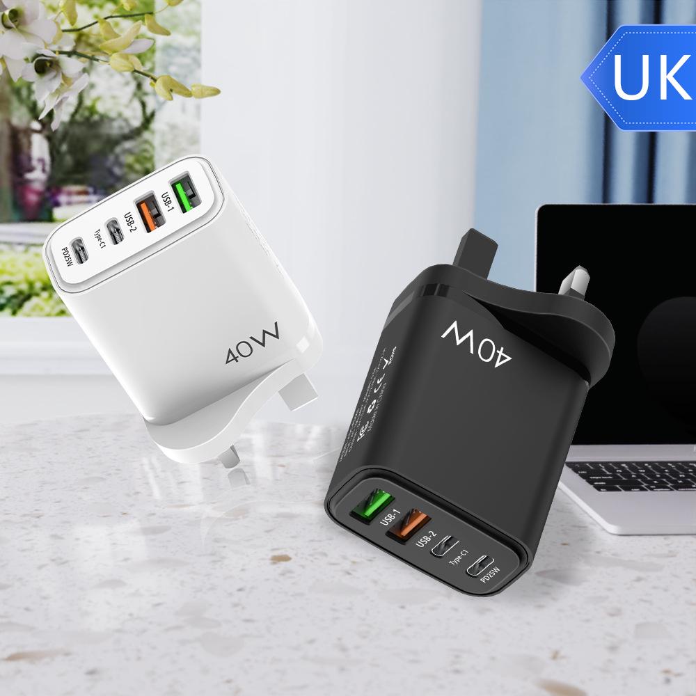 Мобильное зарядное устройство PD40W: Быстрая зарядка QC3.0, многопортовый 2U+2C, стандарты ЕС/Великобритании