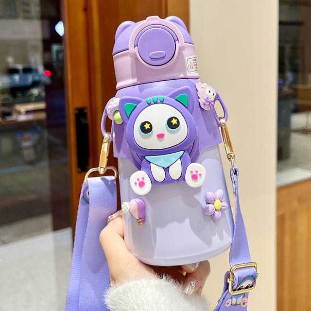 Милый мультфильм, детский термос из нержавеющей стали 316, бутылка для воды с соломинкой, термоизолированная чашка для студентов детского сада для мальчиков и девочек