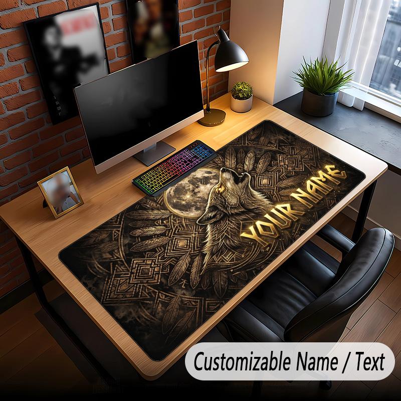 Wolf Theme Custom Mouse Pad Personalized With Name Text Customized Desk Mat For Office Home Decor