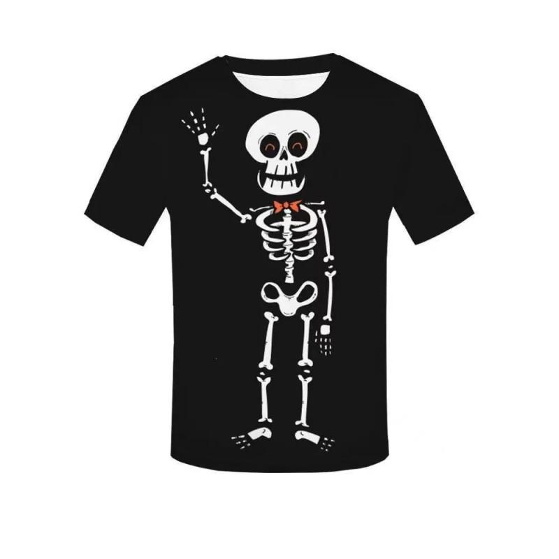 Mens Halloween Abstract Skull 3D Digital Print Crew Neck Short Sleeve Tee Casual T-Shirt Teens