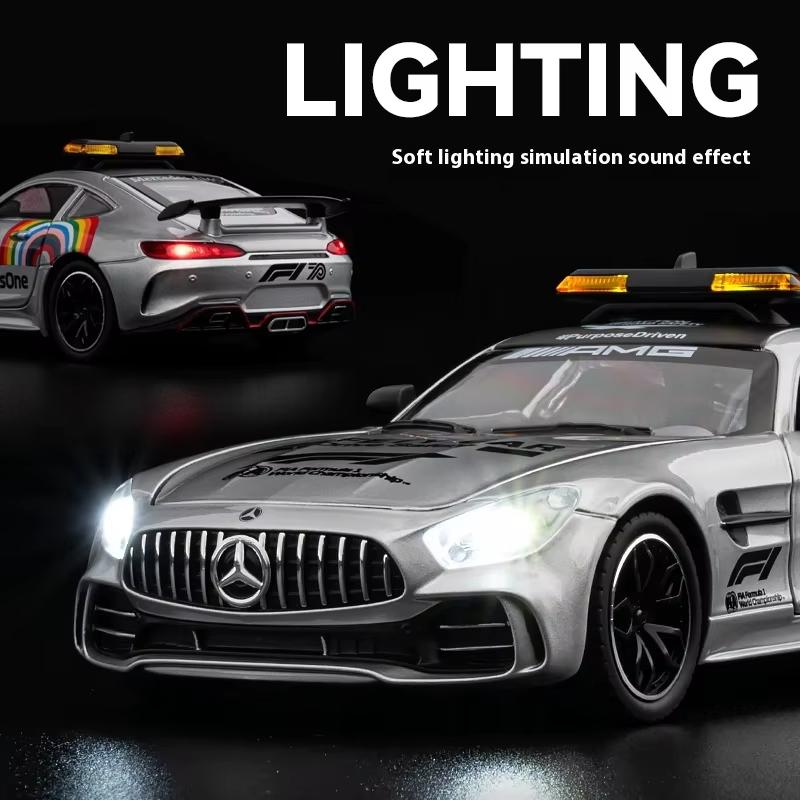 1:24-масштабная модель автомобиля безопасности AMG F1 Racing Safety Car из сплава с фарами, подходящая для любителей гонок, для коллекционирования подарков детям и мальчикам