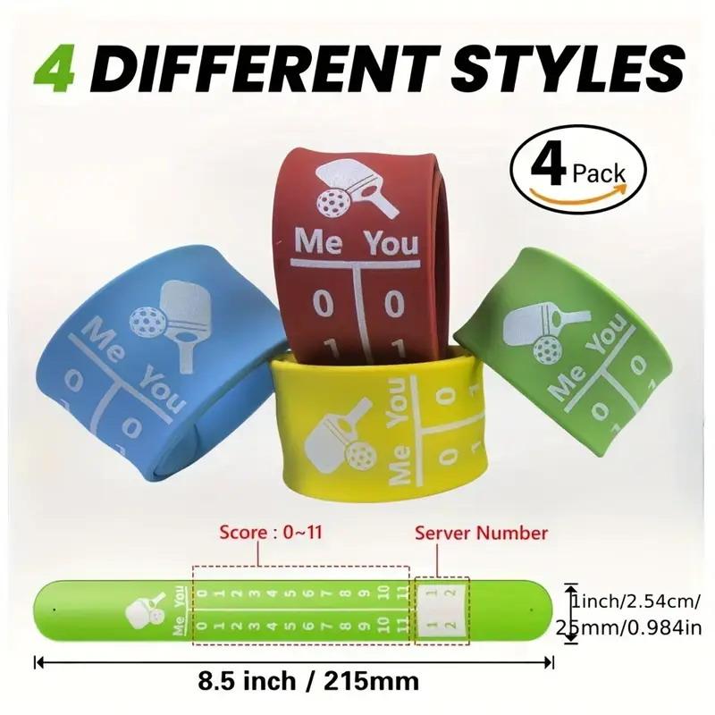 4 шт. Наручные повязки для подсчета очков в пиклболе, дизайн для быстрого подсчета, регулируемый захват, совместимы с пиклболом, настольным теннисом