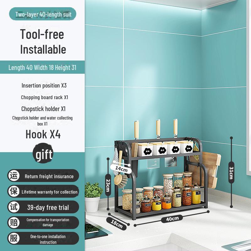 Multi-function Kitchen Countertop Rack for Seasoning, Utensils, and Knives