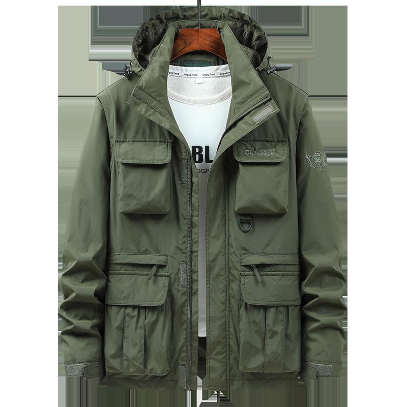 Мужская ветрозащитная парка со съемными рукавами - Весенне-осенняя куртка свободного кроя с несколькими карманами, рабочая одежда, доступны большие размеры