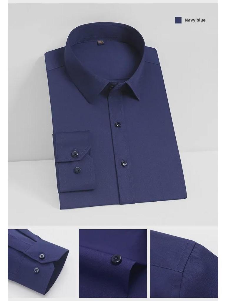 Мужская белая рубашка с длинным рукавом, облегающего кроя — эластичная, удобная, не мнется, профессиональный корейский стиль