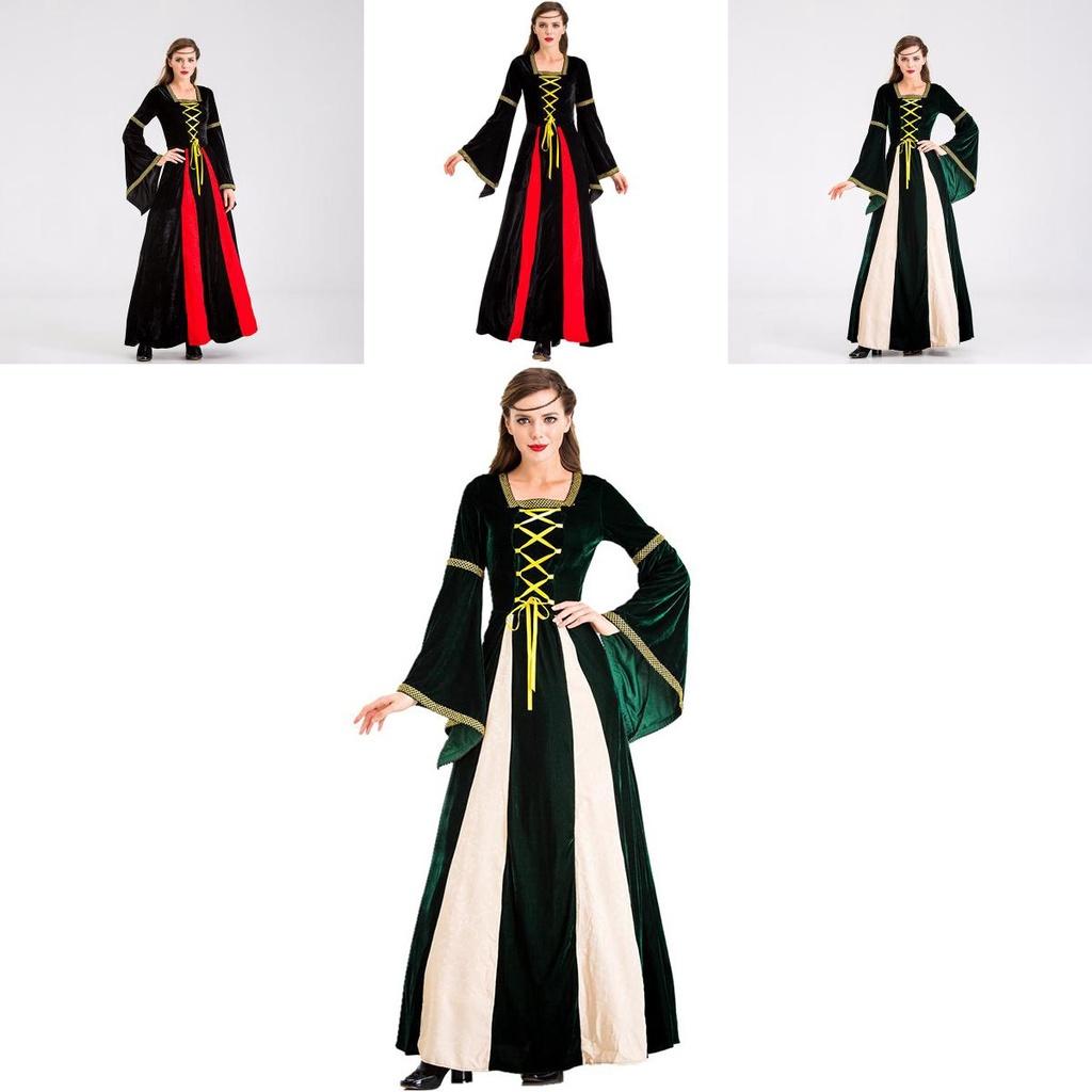 Очаровательное черное винтажное средневековое придворное косплей-макси-платье для мероприятий на Хэллоуин