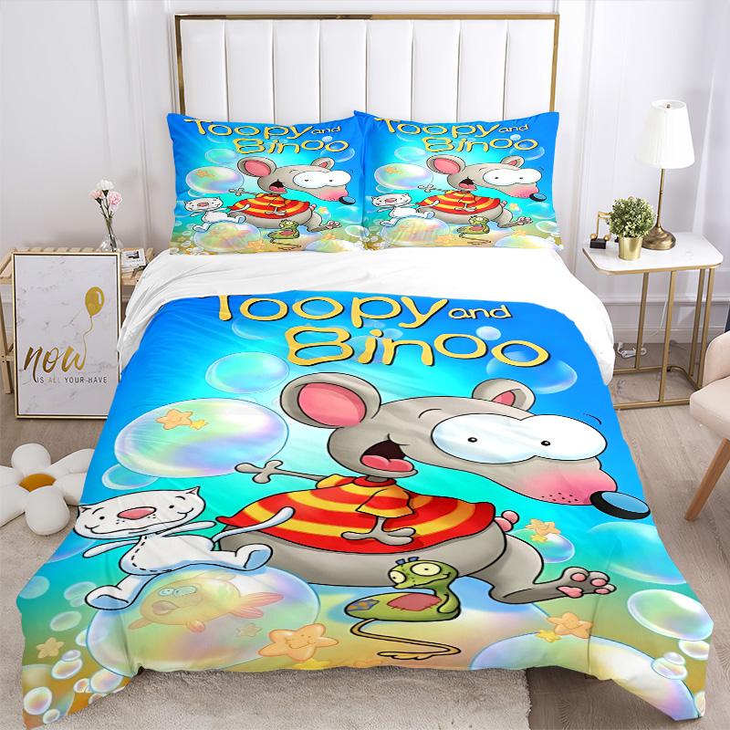 Toopy Binoo Bubble Fun Print 3Pcs Bedding Set,Duvet Cover with 2 Bedro,Pillowcase Home Birthday Gift