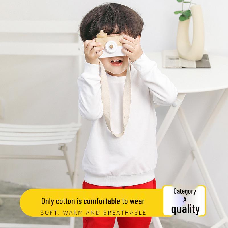 Children's Spring Collection Korean-Style Solid Color Hoodie - Trendy Long Sleeve Round Neck for Boys & Girls