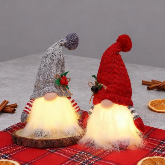 Lighted Christmas Gnome Small Light Up Plush Santa Elf with Knitted Hat Stuffed Swedish Tomte Toy for Winter Tabletop Fireplace Decor