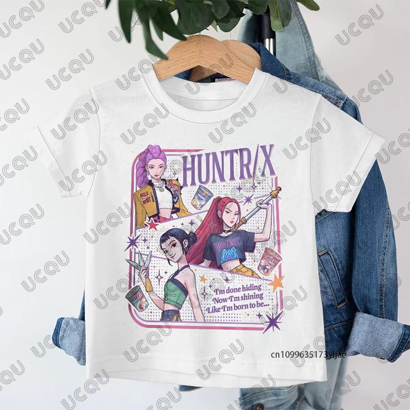 Аниме Kpop Охотники на демонов Huntrix Принт Детская хлопковая футболка Летние футболки с коротким рукавом Одежда для мальчиков и девочек Повседневные детские топы