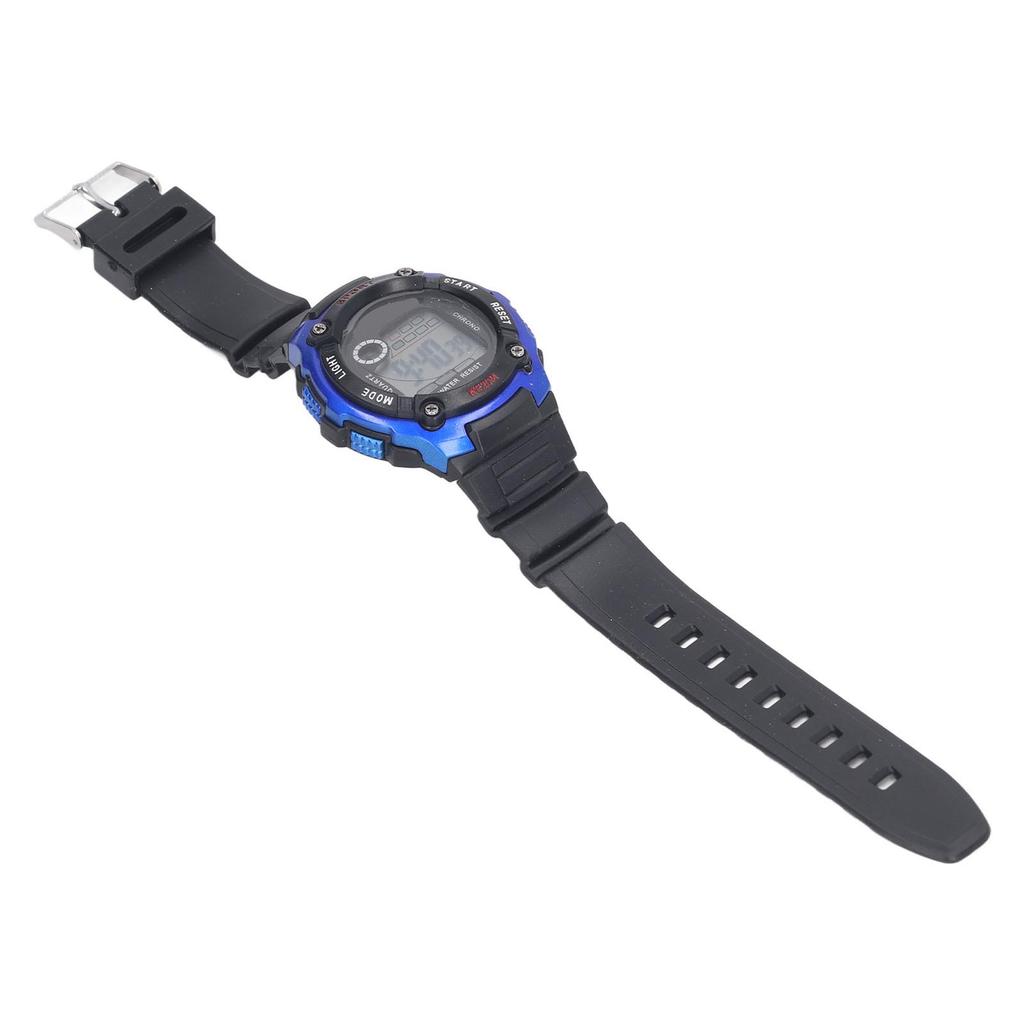 Электронные спортивные часы с водонепроницаемым резиновым ремешком и светящимся большим экраном, детские спортивные часы синего цвета