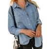 Spring Autumn Women's Denim Blouse Solid Lapel Long Sleeve Shirts Fashion Casual Office Lady Tops