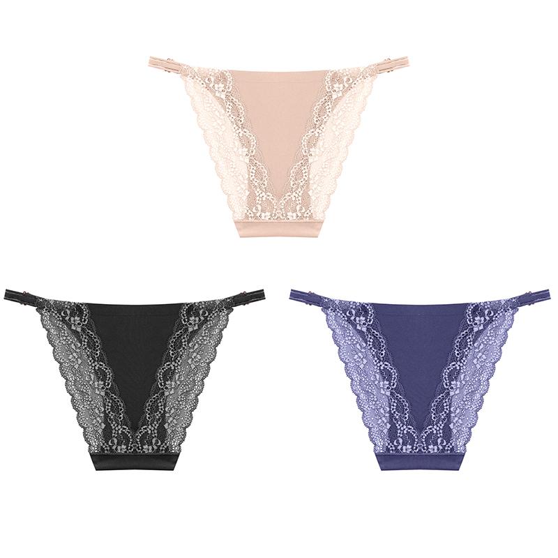 3PCS Sexy High Cut Breathable Panties V Waist Women Briefs Seamless Adjustable Strap Bikini Underwear for Women