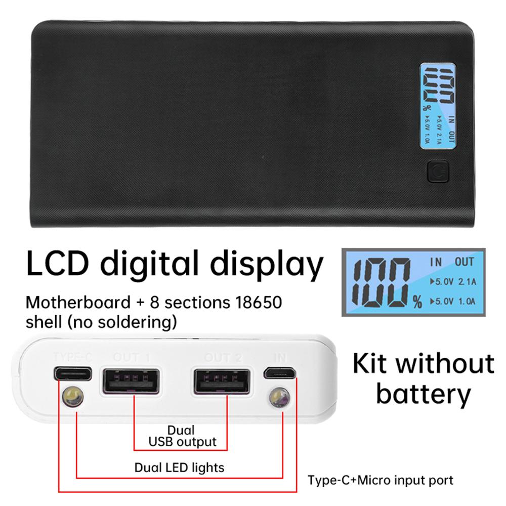 Корпус Power Bank для 8*18650 аккумуляторов, без пайки, для зарядки и хранения, 5V, двойной USB Type C, держатель аккумуляторов для смартфона