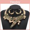 Rhinestone Decoration Creative Crocodile Design Women Necklace And Set Earring