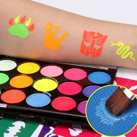 Water Based Face Body Painting Kit 15 Color Eyeshadow Palette Glow In The Dark Quick Dry High Pigmented Body Face Makeup Pallet
