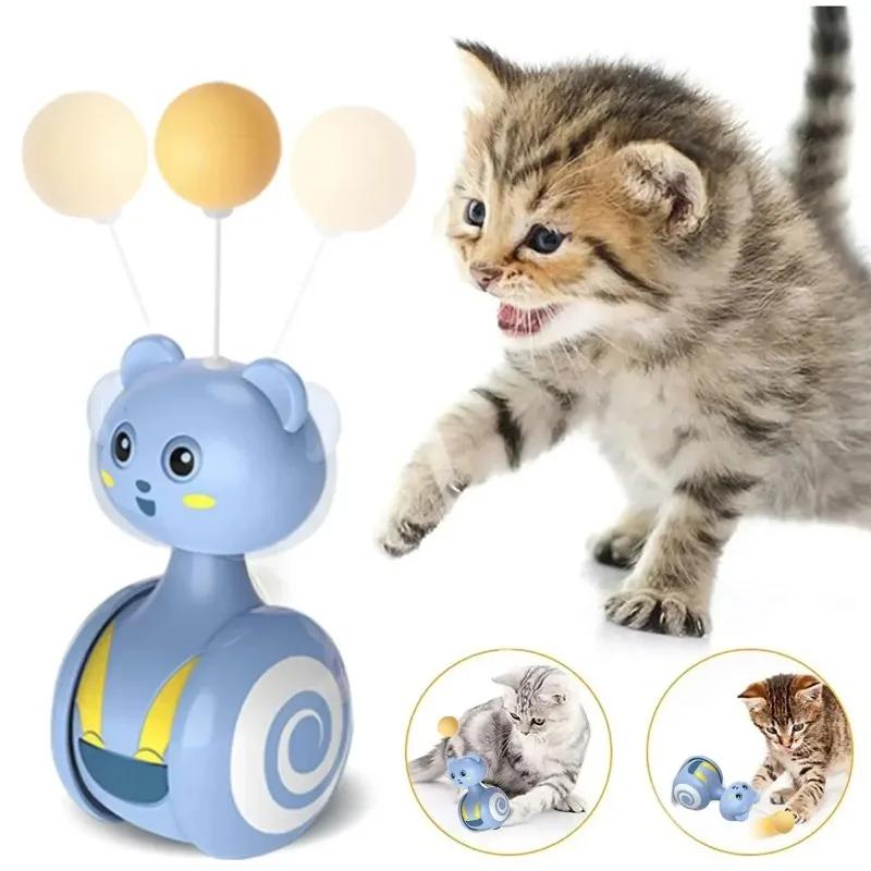 Funny Cat Interactive Toy Tumbler Automatic Swing Toy Cat Funny Balance Car Interactive Kitten Chase Toy with Badminton