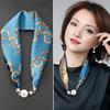 Women Chiffon Scarf Magnetic Buckle Bright Color Printing Necklace Style Decorative Thin Scarf Garment Accessories