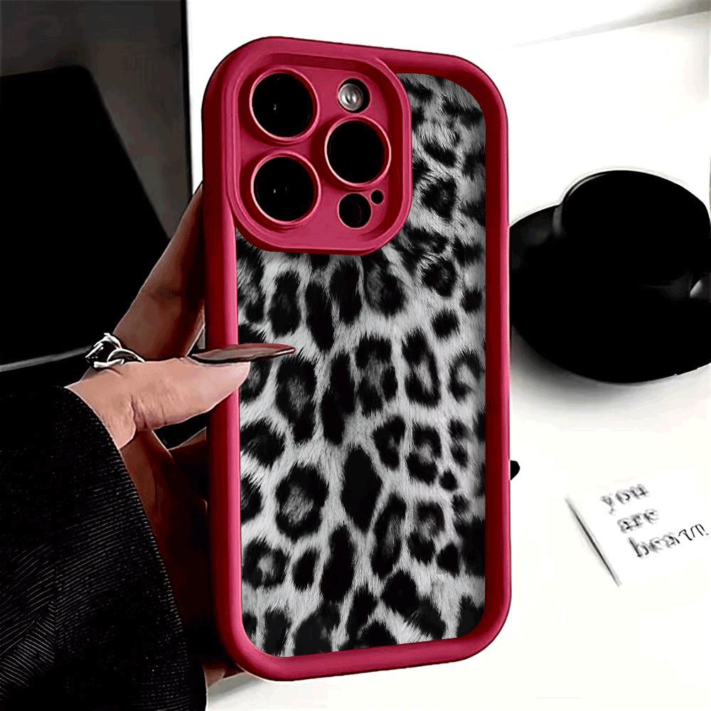 Черно-белый чехол для телефона с принтом леопарда для iPhone 16 15 14 13 12 11 Pro Max Plus, Защитный, Гелевый, Гибкий, Защита от царапин